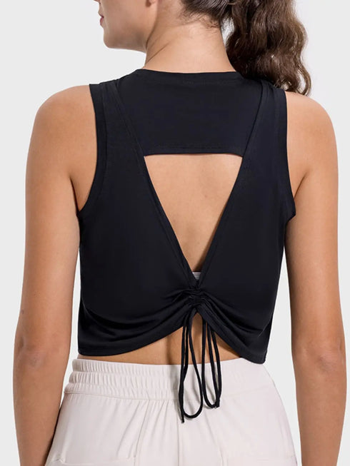 'Vivian' Drawstring Semi Backless Active Tank - Celes Fashion